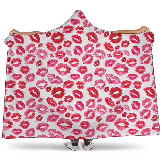 Red And Pink Lips Pattern Print Hooded Blanket