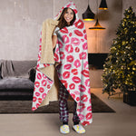 Red And Pink Lips Pattern Print Hooded Blanket