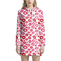 Red And Pink Lips Pattern Print Pullover Hoodie Dress