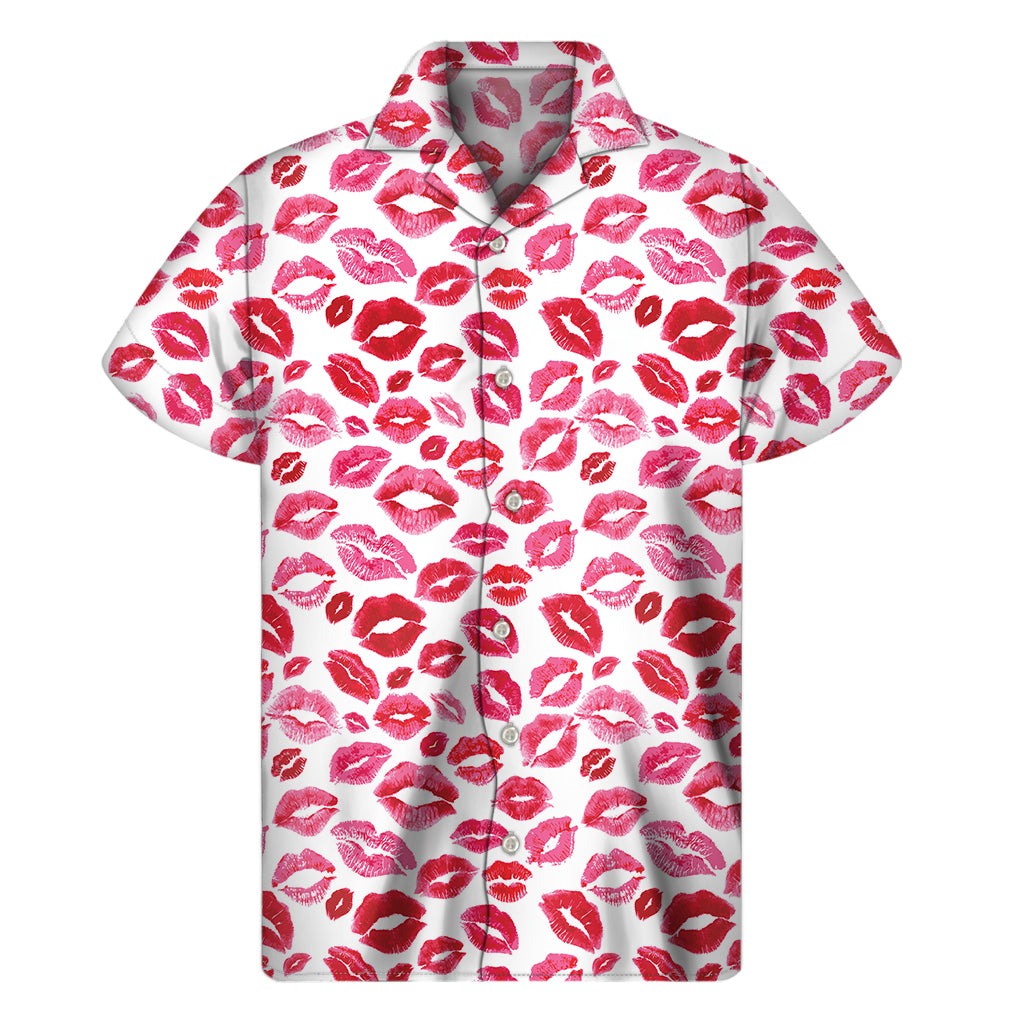Red And Pink Lips Pattern Print Men's Short Sleeve Shirt