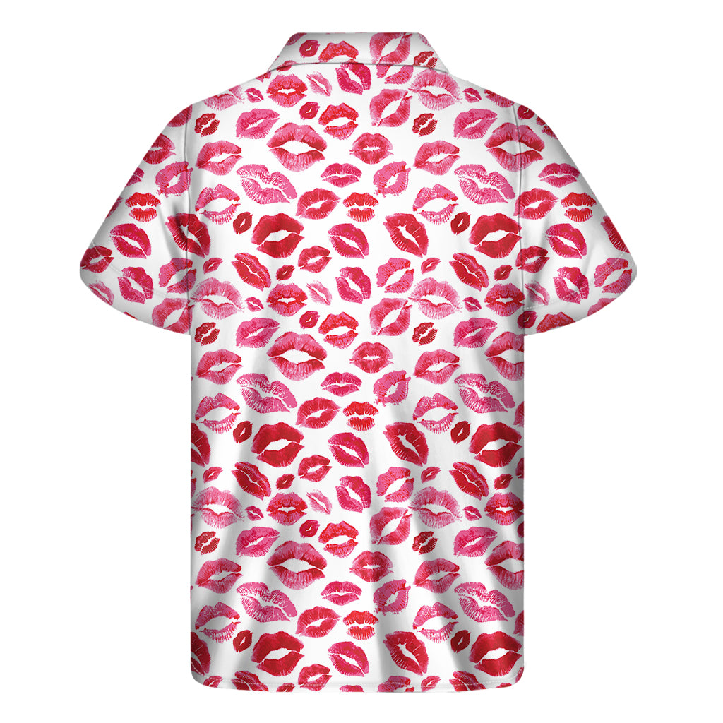 Red And Pink Lips Pattern Print Men's Short Sleeve Shirt