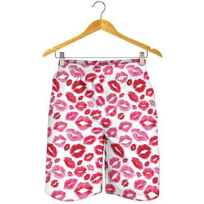 Red And Pink Lips Pattern Print Men's Shorts