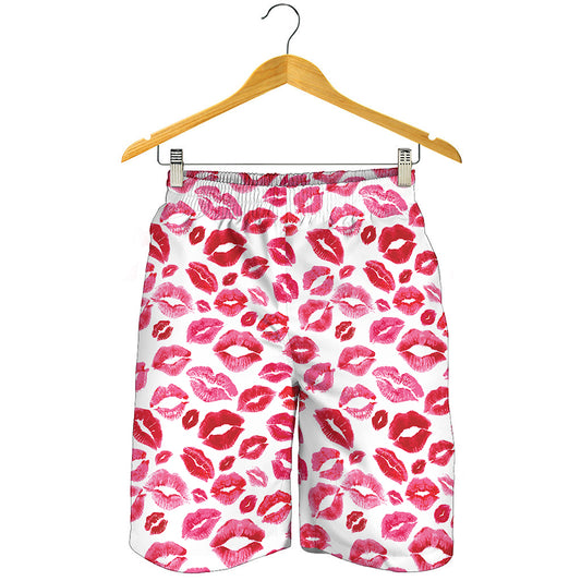 Red And Pink Lips Pattern Print Men's Shorts
