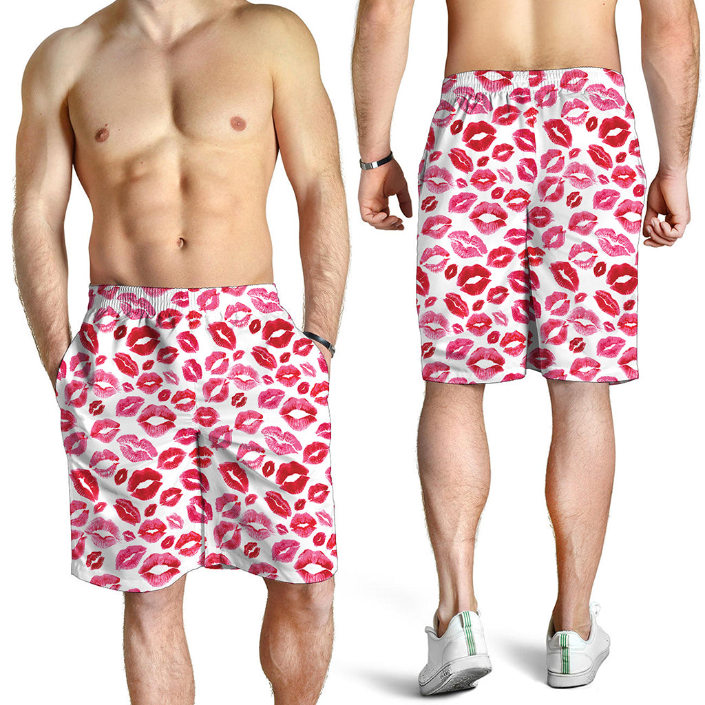 Red And Pink Lips Pattern Print Men's Shorts