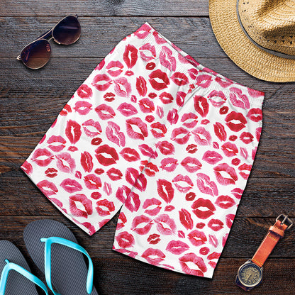 Red And Pink Lips Pattern Print Men's Shorts