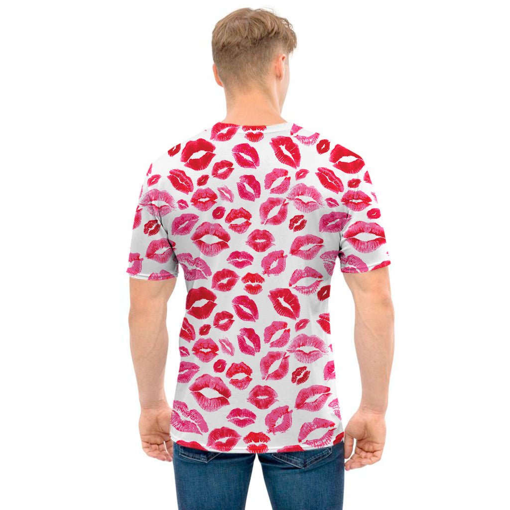 Red And Pink Lips Pattern Print Men's T-Shirt