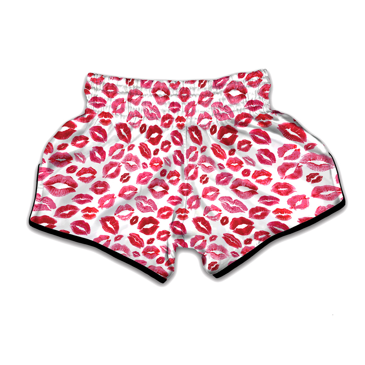 Red And Pink Lips Pattern Print Muay Thai Boxing Shorts