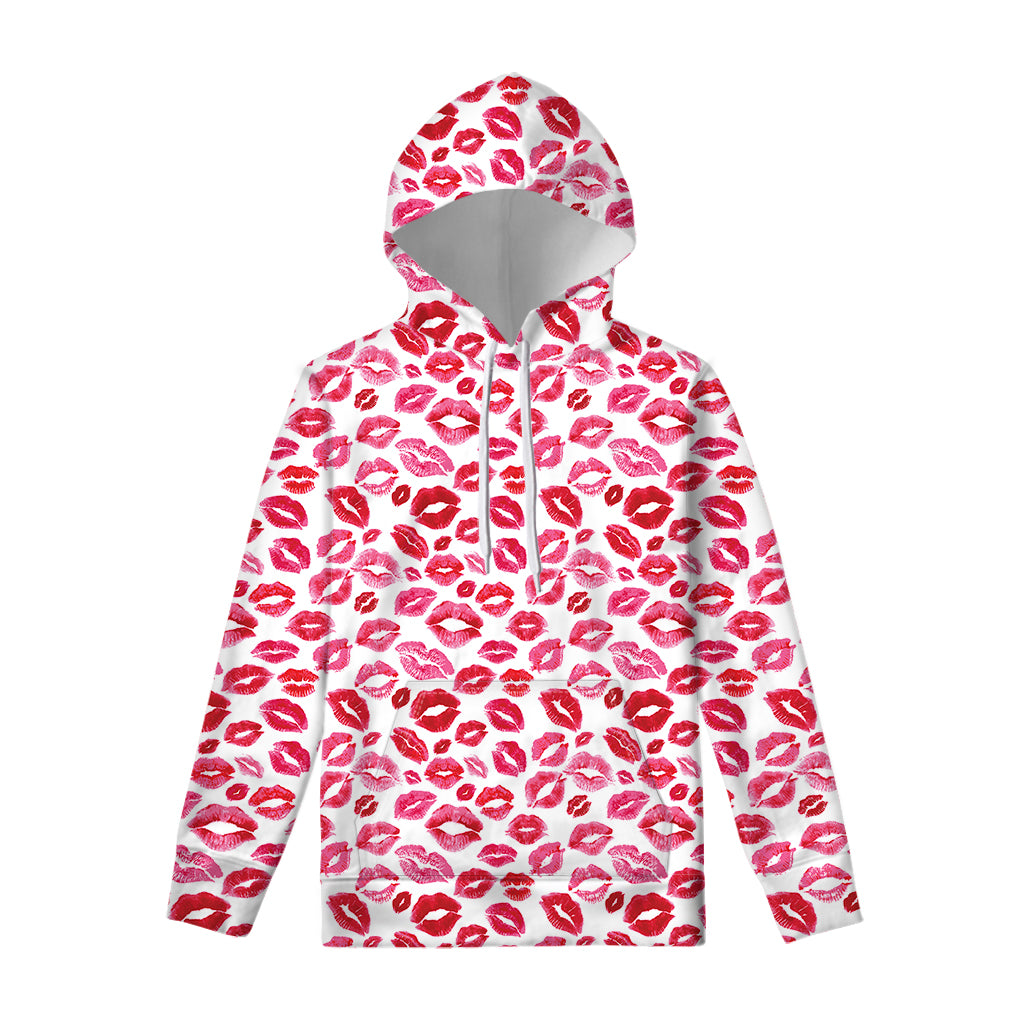 Red And Pink Lips Pattern Print Pullover Hoodie
