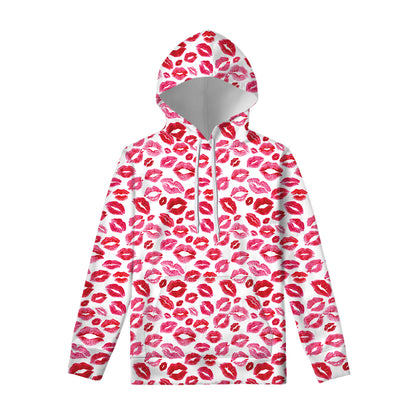 Red And Pink Lips Pattern Print Pullover Hoodie