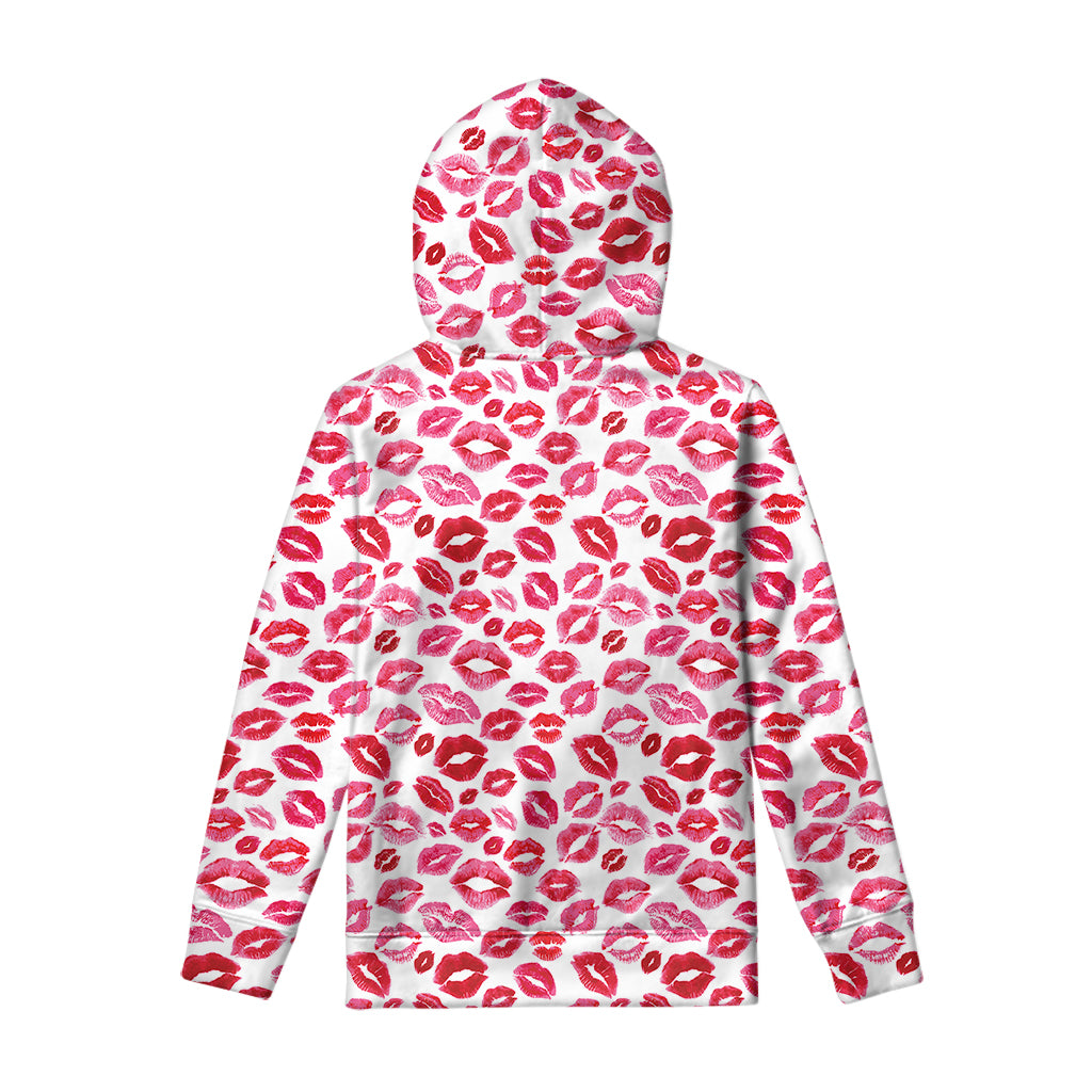 Red And Pink Lips Pattern Print Pullover Hoodie