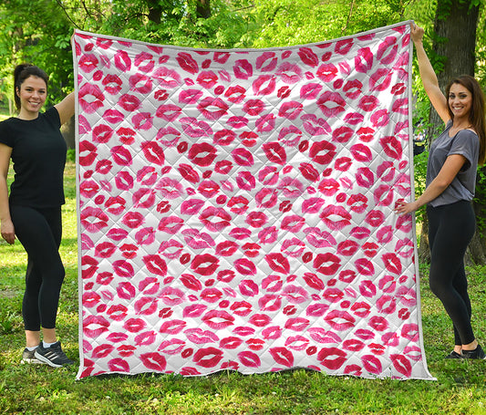 Red And Pink Lips Pattern Print Quilt
