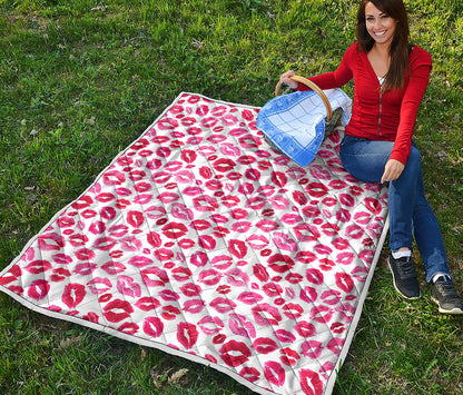 Red And Pink Lips Pattern Print Quilt