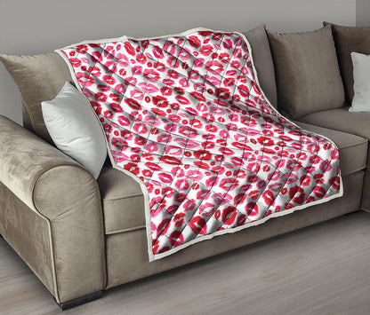 Red And Pink Lips Pattern Print Quilt