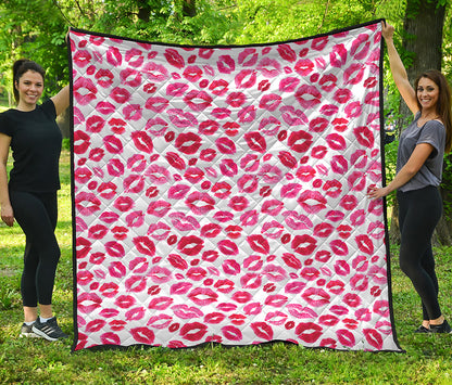 Red And Pink Lips Pattern Print Quilt