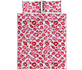 Red And Pink Lips Pattern Print Quilt Bed Set