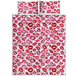 Red And Pink Lips Pattern Print Quilt Bed Set
