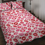 Red And Pink Lips Pattern Print Quilt Bed Set