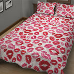 Red And Pink Lips Pattern Print Quilt Bed Set