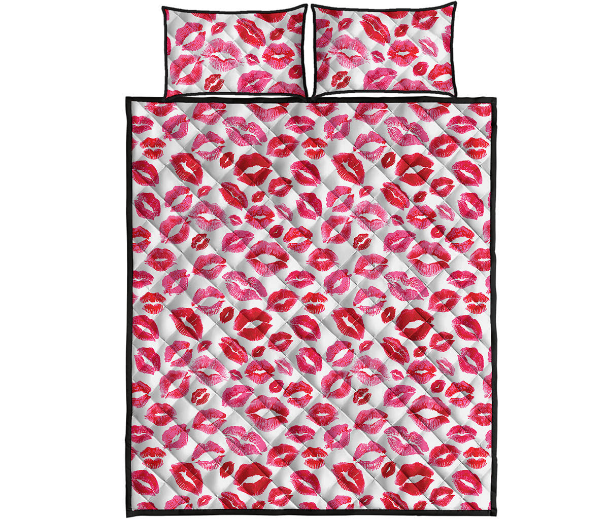 Red And Pink Lips Pattern Print Quilt Bed Set