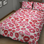 Red And Pink Lips Pattern Print Quilt Bed Set