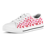 Red And Pink Lips Pattern Print White Low Top Shoes