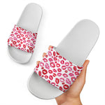 Red And Pink Lips Pattern Print White Slide Sandals