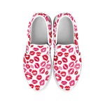 Red And Pink Lips Pattern Print White Slip On Shoes