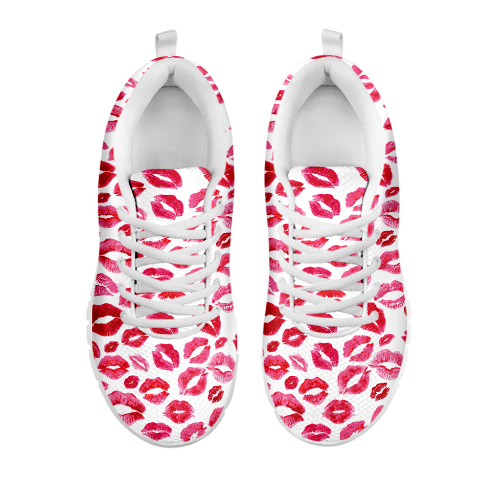 Red And Pink Lips Pattern Print White Sneakers