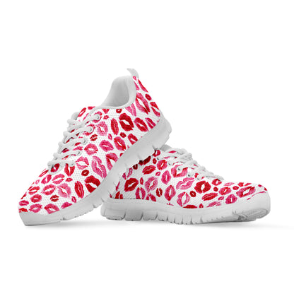 Red And Pink Lips Pattern Print White Sneakers