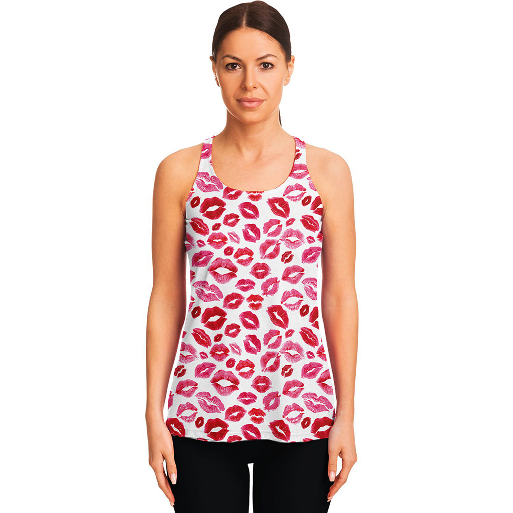 Red And Pink Lips Pattern Print Women's Racerback Tank Top