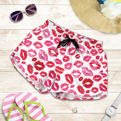 Red And Pink Lips Pattern Print Women's Shorts