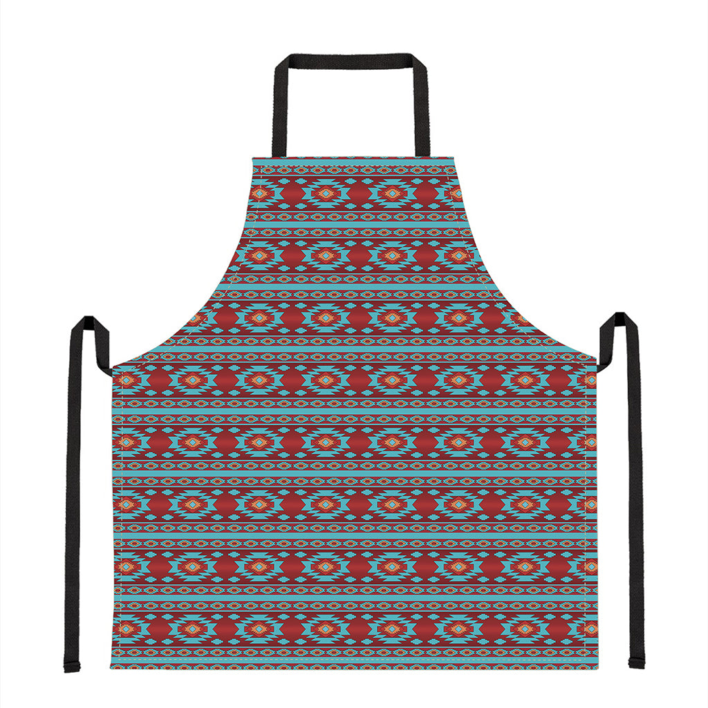 Red And Teal Southwestern Pattern Print Apron