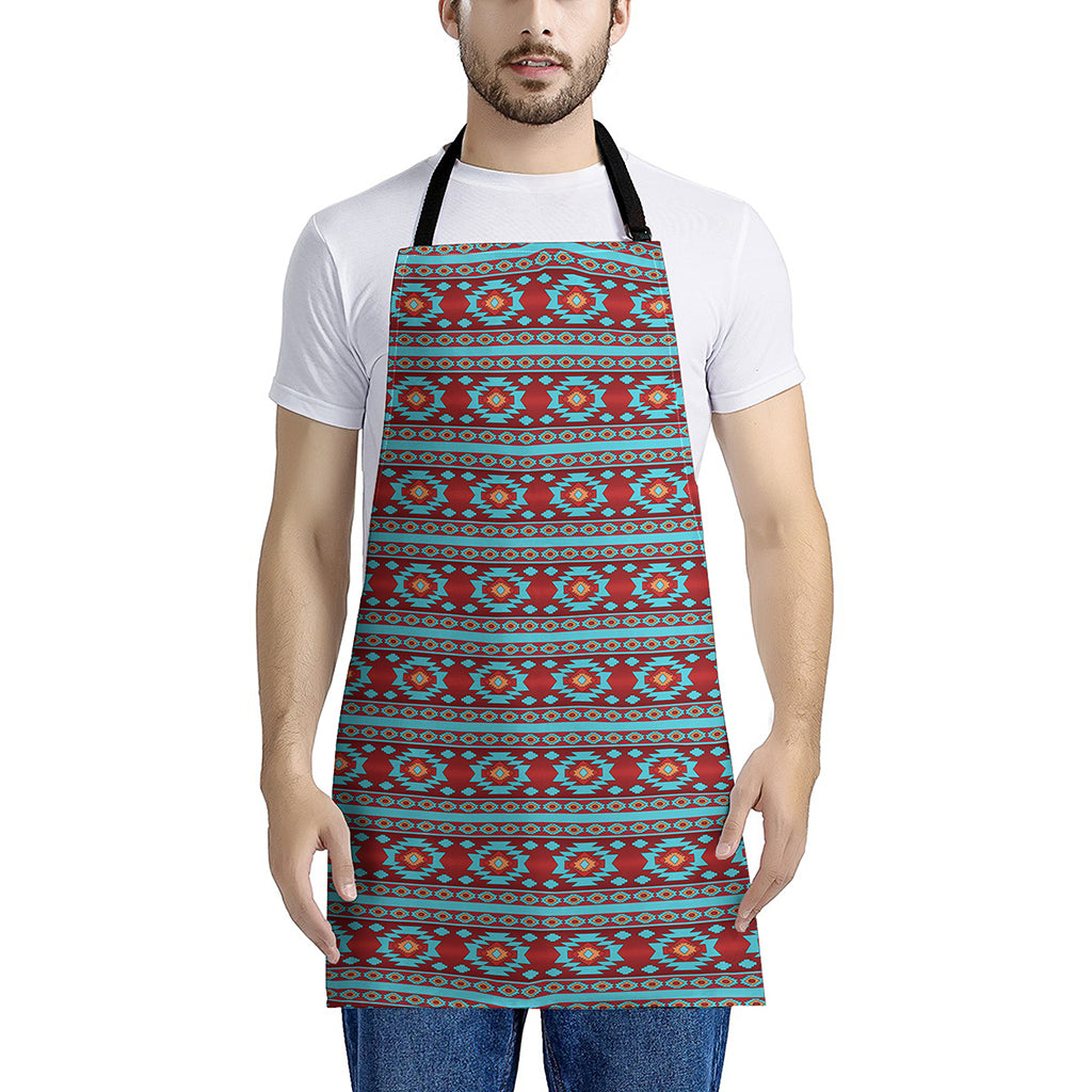 Red And Teal Southwestern Pattern Print Apron