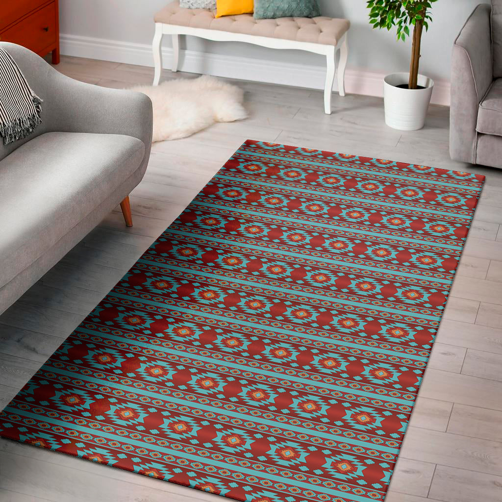 Red And Teal Southwestern Pattern Print Area Rug