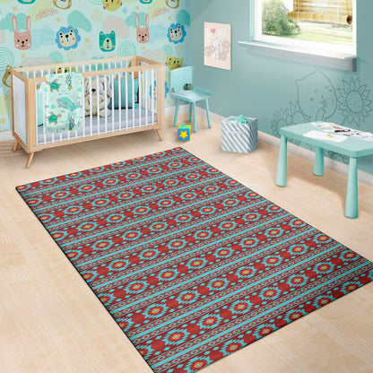 Red And Teal Southwestern Pattern Print Area Rug