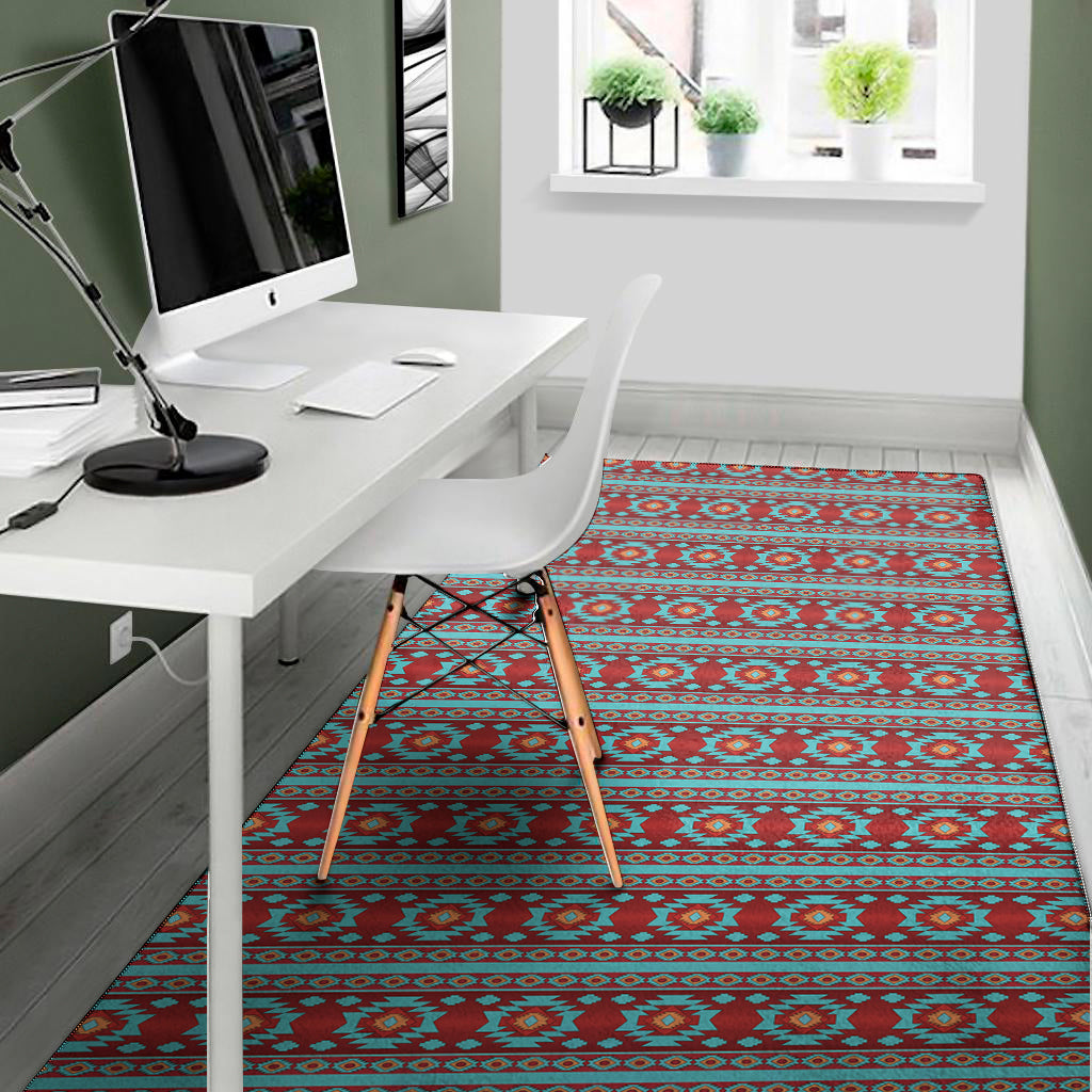 Red And Teal Southwestern Pattern Print Area Rug