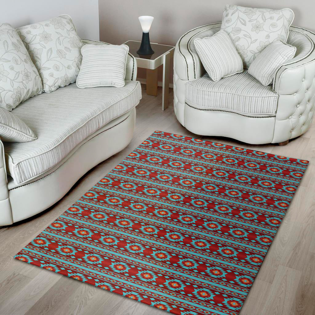 Red And Teal Southwestern Pattern Print Area Rug
