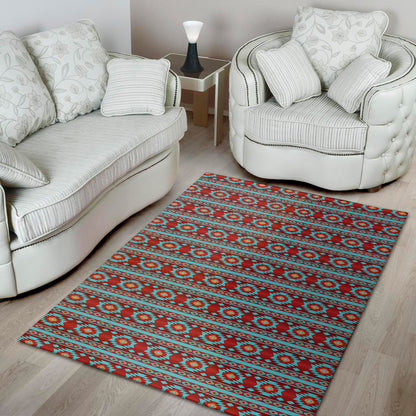 Red And Teal Southwestern Pattern Print Area Rug