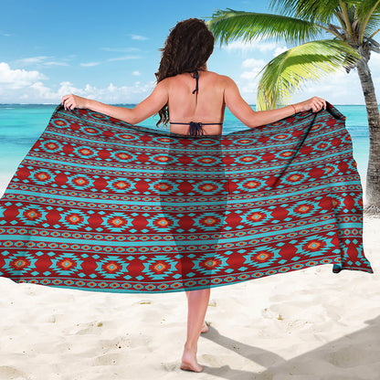 Red And Teal Southwestern Pattern Print Beach Sarong Wrap