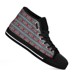 Red And Teal Southwestern Pattern Print Black High Top Shoes
