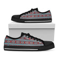 Red And Teal Southwestern Pattern Print Black Low Top Sneakers