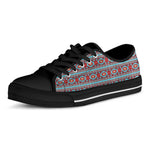 Red And Teal Southwestern Pattern Print Black Low Top Shoes