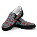Red And Teal Southwestern Pattern Print Black Slip On Sneakers
