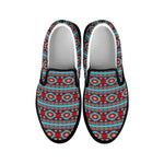 Red And Teal Southwestern Pattern Print Black Slip On Shoes