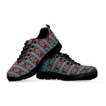 Red And Teal Southwestern Pattern Print Black Sneakers
