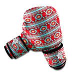 Red And Teal Southwestern Pattern Print Boxing Gloves