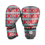 Red And Teal Southwestern Pattern Print Boxing Gloves