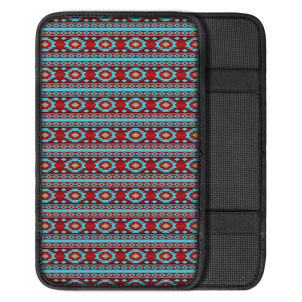 Red And Teal Southwestern Pattern Print Car Center Console Cover