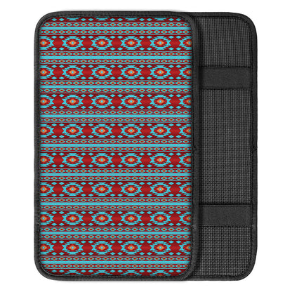 Red And Teal Southwestern Pattern Print Car Center Console Cover