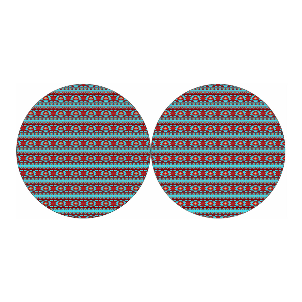Red And Teal Southwestern Pattern Print Car Coasters